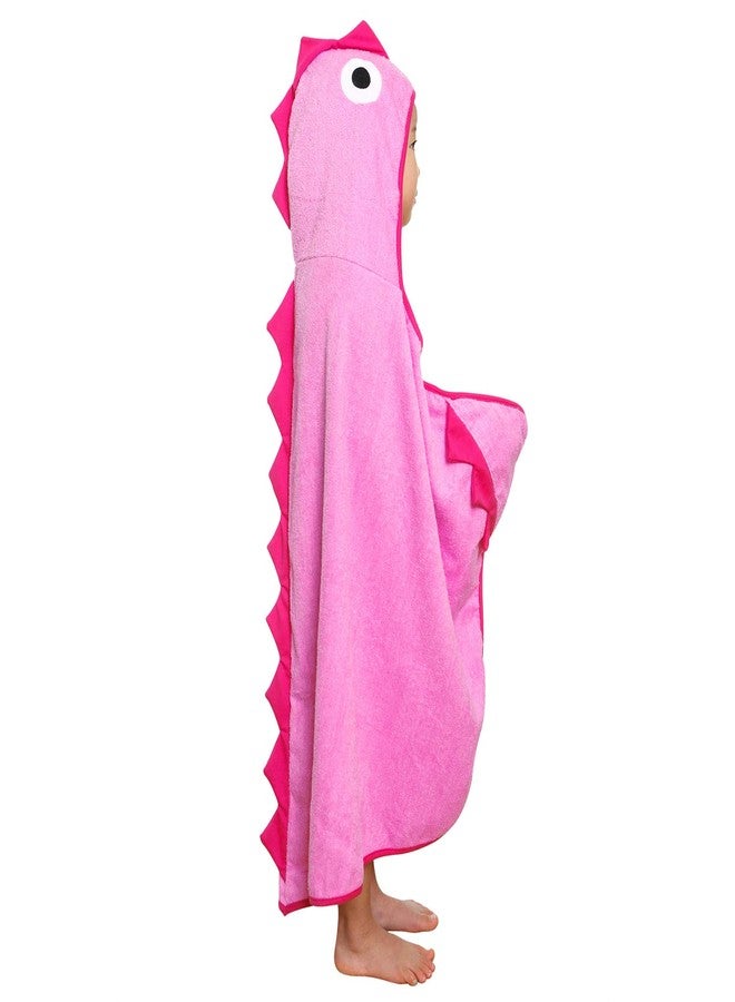 Piggy Button Premium Kids Dinosaur Design Hooded Towel | 100% Cotton Heavyweight Terry Cloth | Bath, Beach Towel for Boys & Girls (Pink) - Image 3