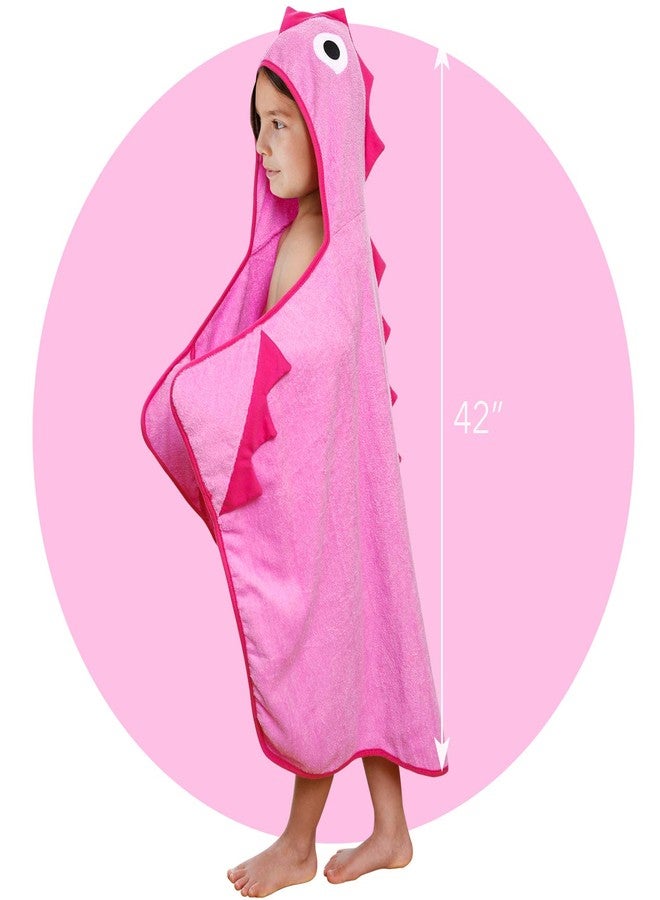 Piggy Button Premium Kids Dinosaur Design Hooded Towel | 100% Cotton Heavyweight Terry Cloth | Bath, Beach Towel for Boys & Girls (Pink) - Image 1