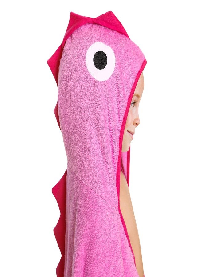 Piggy Button Premium Kids Dinosaur Design Hooded Towel | 100% Cotton Heavyweight Terry Cloth | Bath, Beach Towel for Boys & Girls (Pink) - Image 2