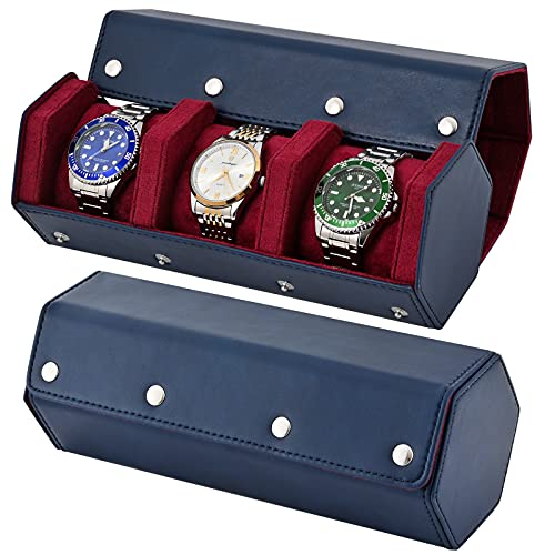 ROSELLE Luxury Leather Watch Roll Travel Case for Men and Women,Travel Watch Case Holds 3 Watches Storage & Display,Designed for steel watch bands &leather metal rubber and bracelets - Image 2