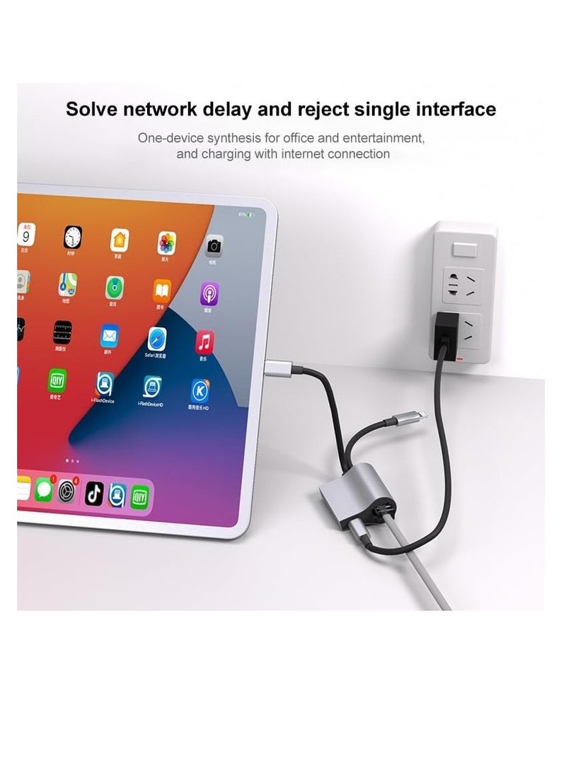 Generic NK-1054 Pro 2 in 1 8 Pin, USB-C/Type-C Male to 8 Pin Charging , Ethernet Female Adapter  - Image 3