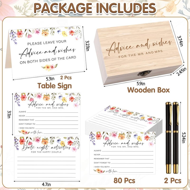 Jectivs 85 Pcs Advice and Wishes Cards Wooden Box Set for The Mr and Mrs,Pink Floral Rose Advice and Wishes Cards with Pen for the Groom and Bride,Bridal Shower Game,Wedding Party Decorations Supplies - Image 2