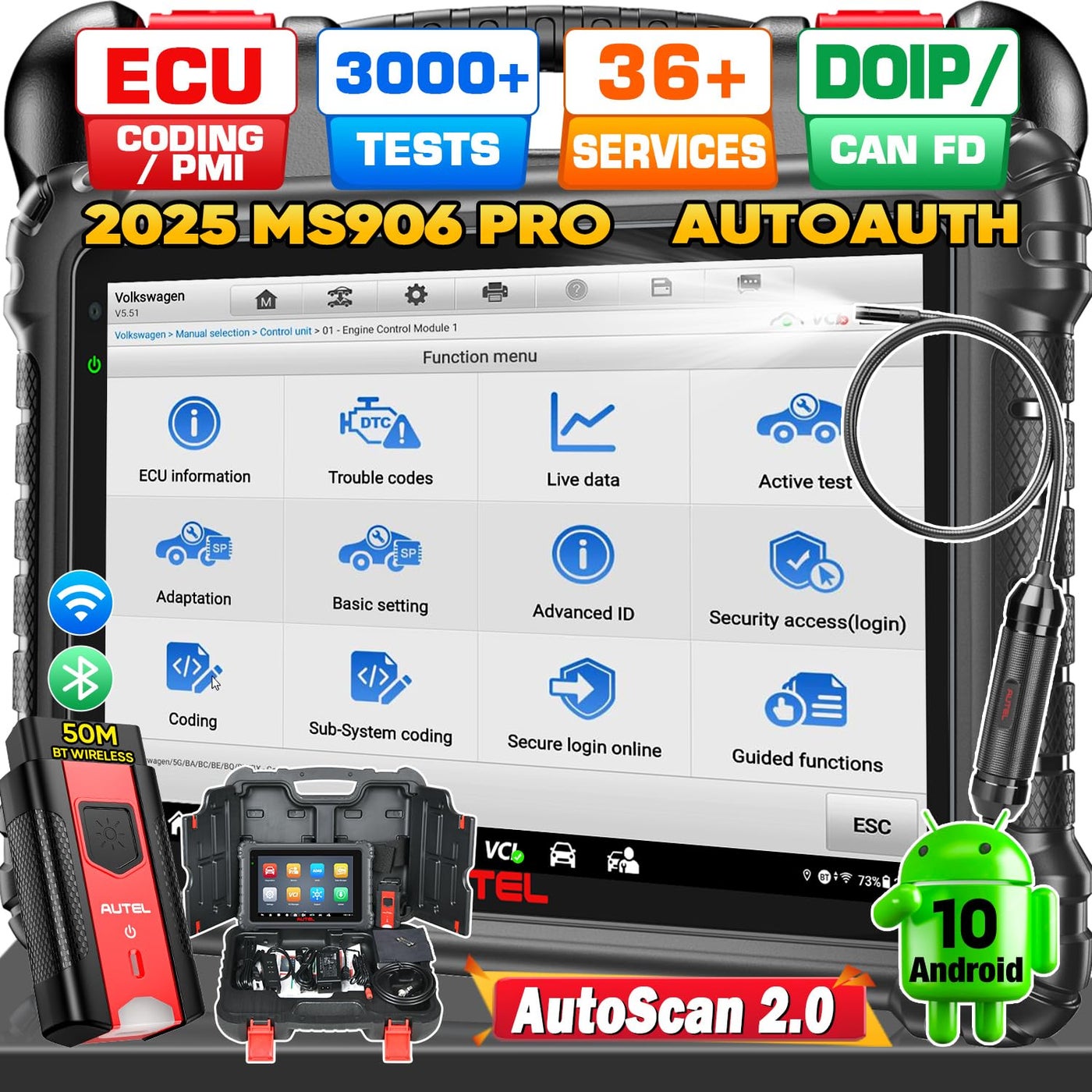 Autel Scanner MaxiSys MS906 PRO 2025 MS906PRO Same as MS906MAX Advanced ECU Coding 20 of MS908S MS906BT DoIP CAN FD 36 Service 3000 Active Tests Auto Scan 20 OE Diagnostic 4G128G FCA