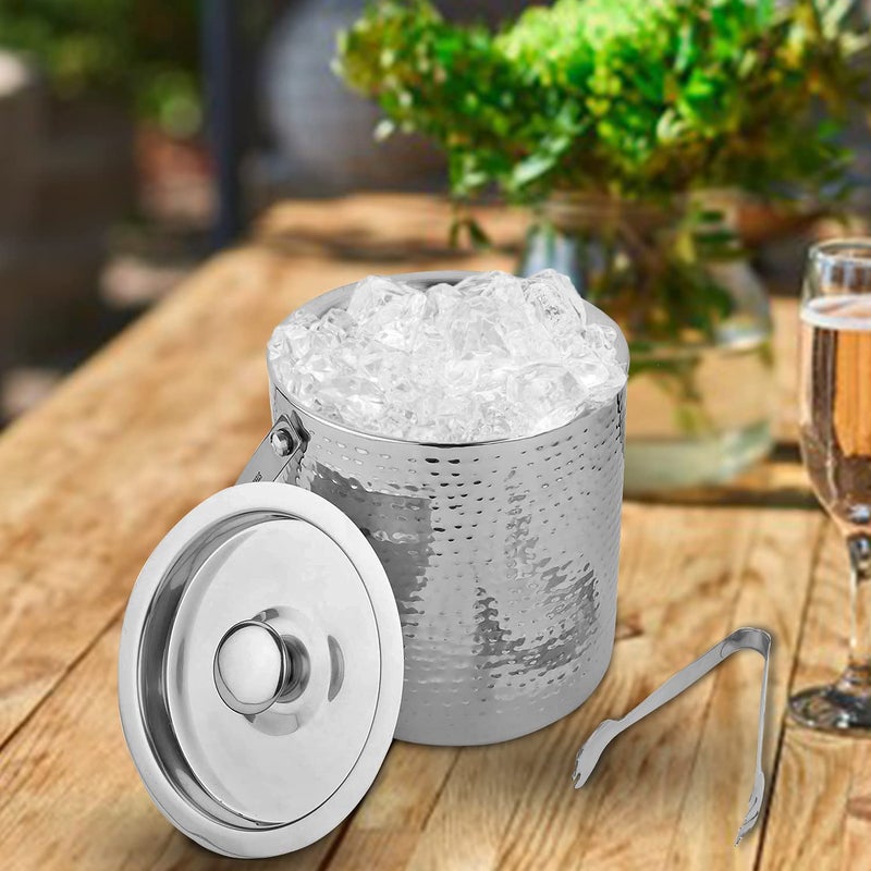 GLEDAM GLEDAM Anti Rust Stainless Steel Ice Bucket I Double Wall with Hammered Design SilverI Premium Glossy I Food Grade Steel with Ice Tong 1 Pc Each 15 Litre  - Image 5