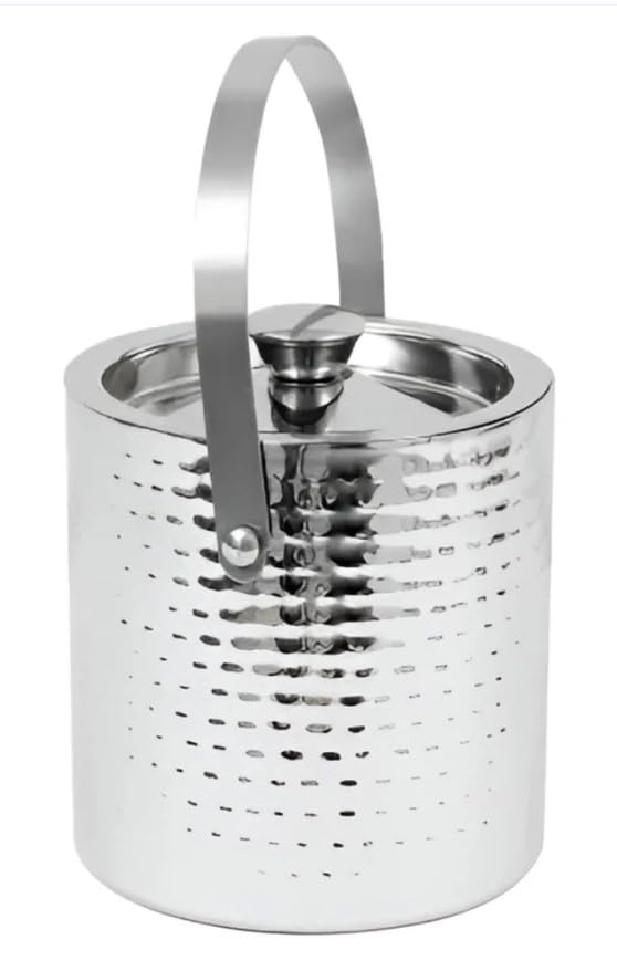 GLEDAM GLEDAM Anti Rust Stainless Steel Ice Bucket I Double Wall with Hammered Design SilverI Premium Glossy I Food Grade Steel with Ice Tong 1 Pc Each 15 Litre  - Image 2