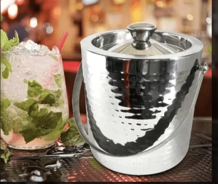 GLEDAM GLEDAM Anti Rust Stainless Steel Ice Bucket I Double Wall with Hammered Design SilverI Premium Glossy I Food Grade Steel with Ice Tong 1 Pc Each 15 Litre  - Image 3