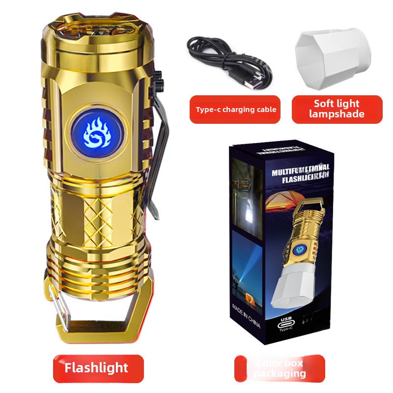 مصباح يدوي LED محمول قابل لإعادة الشحن منزلي فائق السطوع بضوء قوي متفجر للركوب الليلي في الهواء الطويل المدى "الوحش الصغير الثلاثي العينين" (TJ-60 "التنين الذهبي الصغير المشرق" [ذهبي]) - Image 1