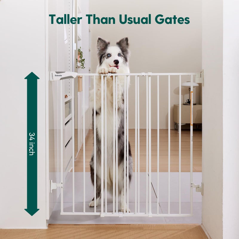 Babelio Baby Gate for Stairs & Doorways, 26-43" W 34" H Extra Tall| No Bottom Bar| Easy Installation| One-handed Operation| Auto-close| Hardware Mount (Drill Needed) Safety Dog/Pet Gate Indoor (White) - Image 2