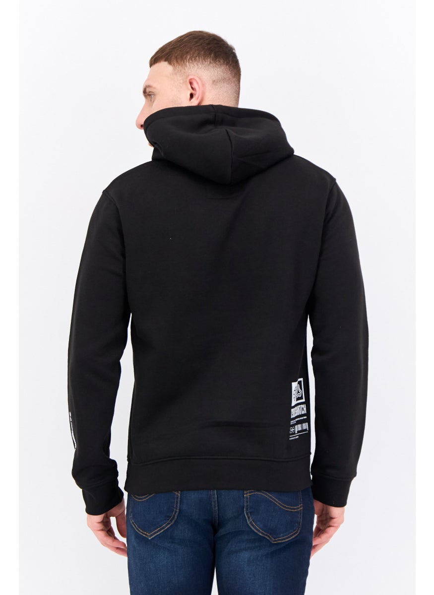 CROSSHATCH Men Hooded Brand Logo Long Sleeves Sweatshirt, Black  - Image 3
