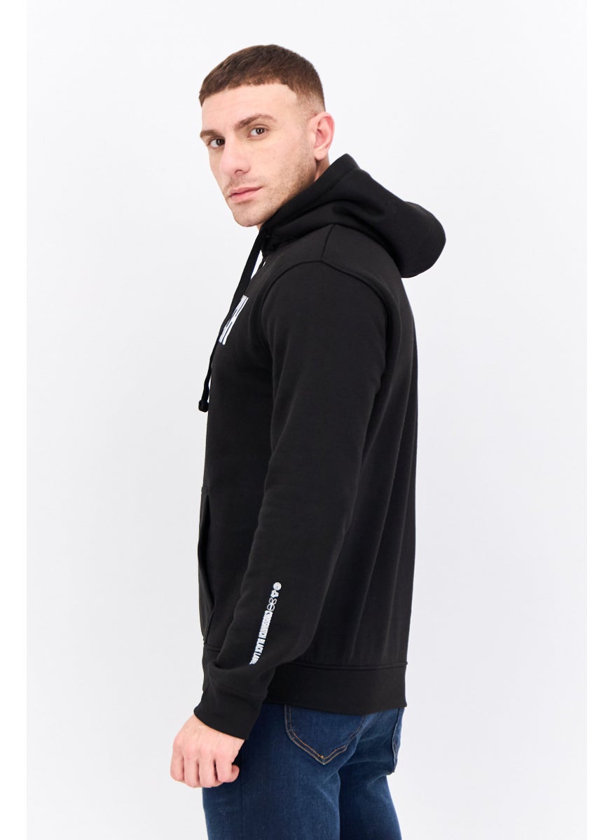 CROSSHATCH Men Hooded Brand Logo Long Sleeves Sweatshirt, Black  - Image 2