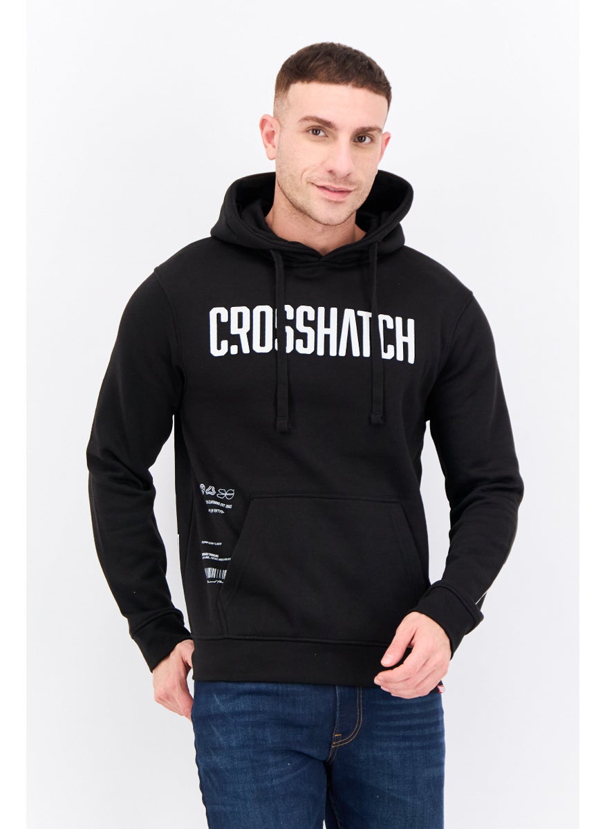 CROSSHATCH Men Hooded Brand Logo Long Sleeves Sweatshirt, Black  - Image 1