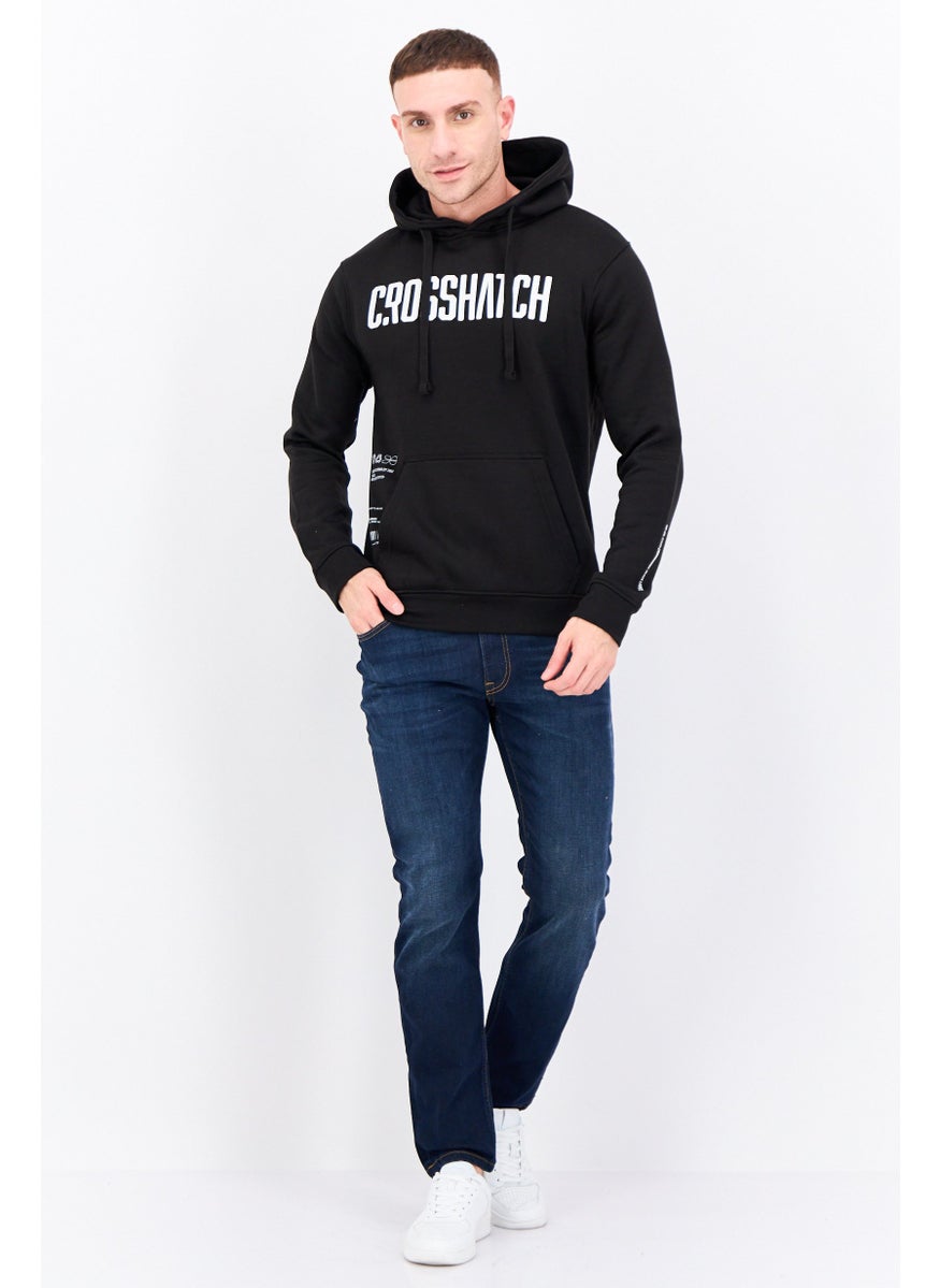 CROSSHATCH Men Hooded Brand Logo Long Sleeves Sweatshirt, Black  - Image 4