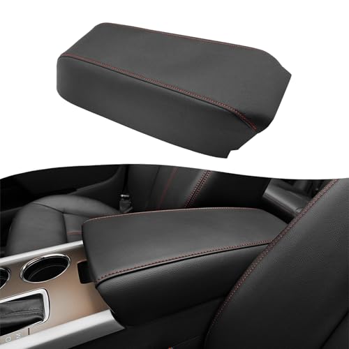 KBH Center Console Armrest Cover Replacement for Ford Edge 2011 2012 2013 2014, Vinyl Leather Middle Console Arm Rest Upholstery, Anti-Scratch, Black-Red Stitch - Image 1