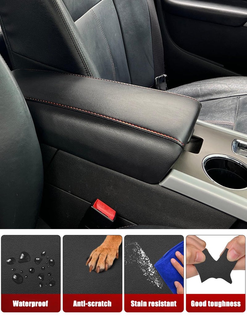 KBH Center Console Armrest Cover Replacement for Ford Edge 2011 2012 2013 2014, Vinyl Leather Middle Console Arm Rest Upholstery, Anti-Scratch, Black-Red Stitch - Image 4