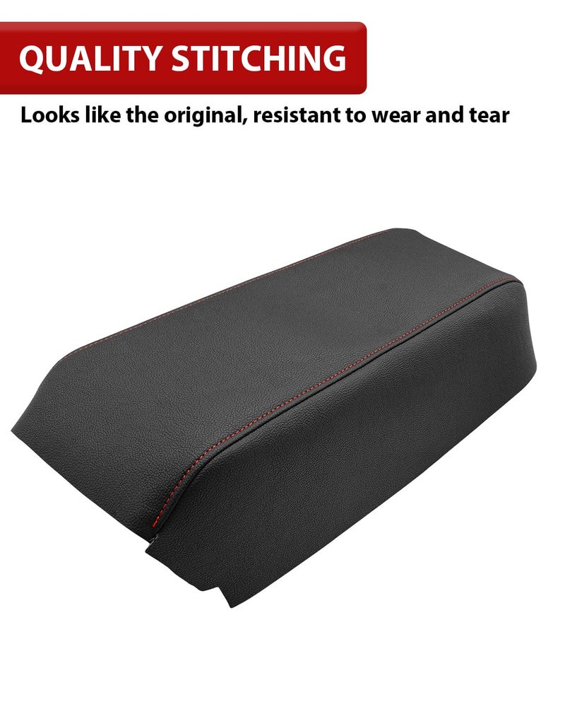 KBH Center Console Armrest Cover Replacement for Ford Edge 2011 2012 2013 2014, Vinyl Leather Middle Console Arm Rest Upholstery, Anti-Scratch, Black-Red Stitch - Image 2