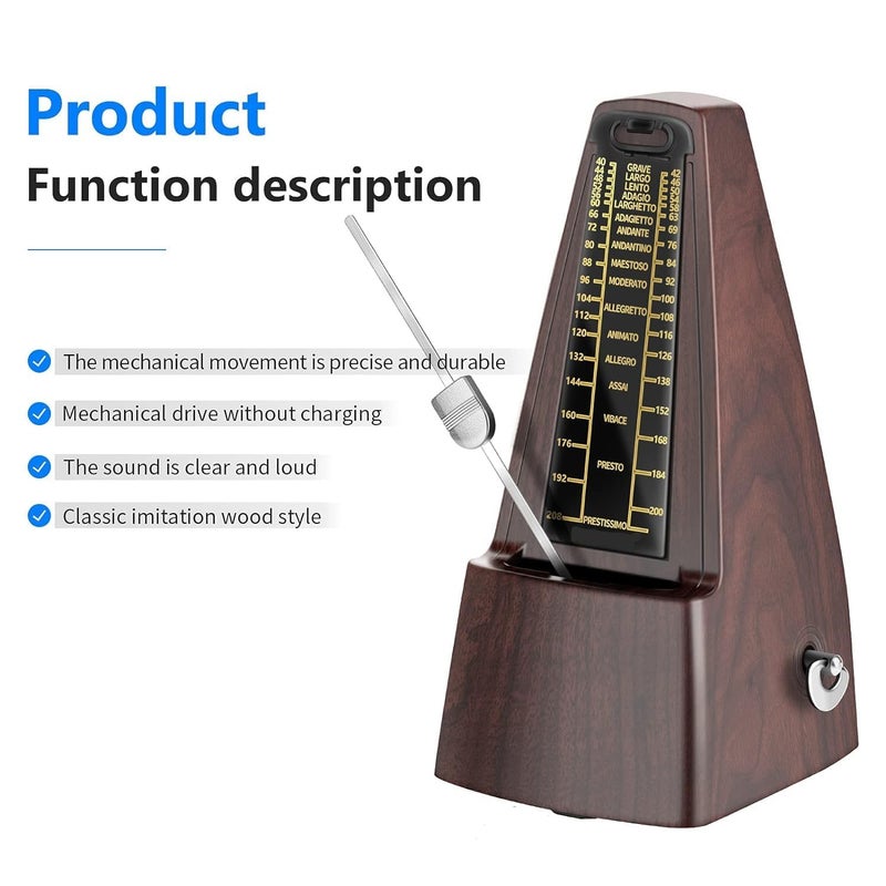 PERLMAN Square Wind up Mechanical Metronome with Accurate Timing and Tempo for Piano Guitar Bass Drum Violin and Other Musical Instruments, Ideal for Music Lovers, Beginners or Musicians (Teak) - Image 4