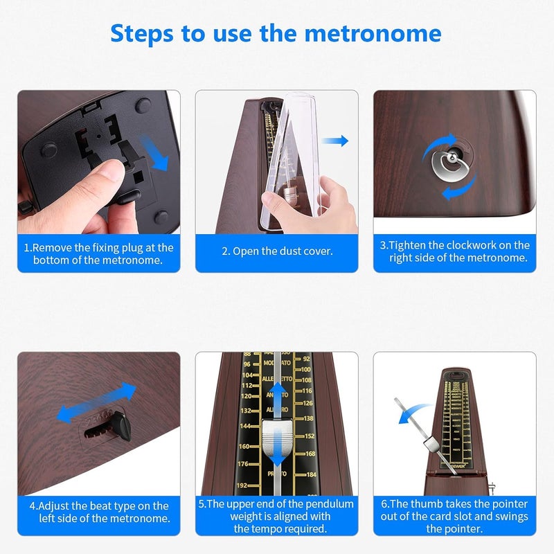 PERLMAN Square Wind up Mechanical Metronome with Accurate Timing and Tempo for Piano Guitar Bass Drum Violin and Other Musical Instruments, Ideal for Music Lovers, Beginners or Musicians (Teak) - Image 3