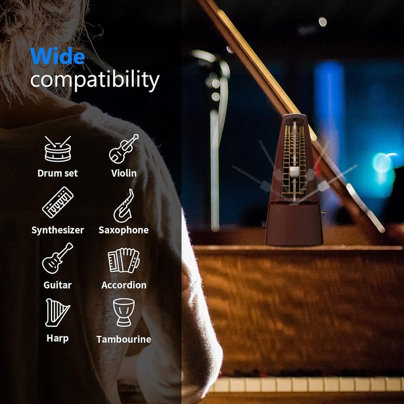 PERLMAN Square Wind up Mechanical Metronome with Accurate Timing and Tempo for Piano Guitar Bass Drum Violin and Other Musical Instruments, Ideal for Music Lovers, Beginners or Musicians (Teak) - Image 5