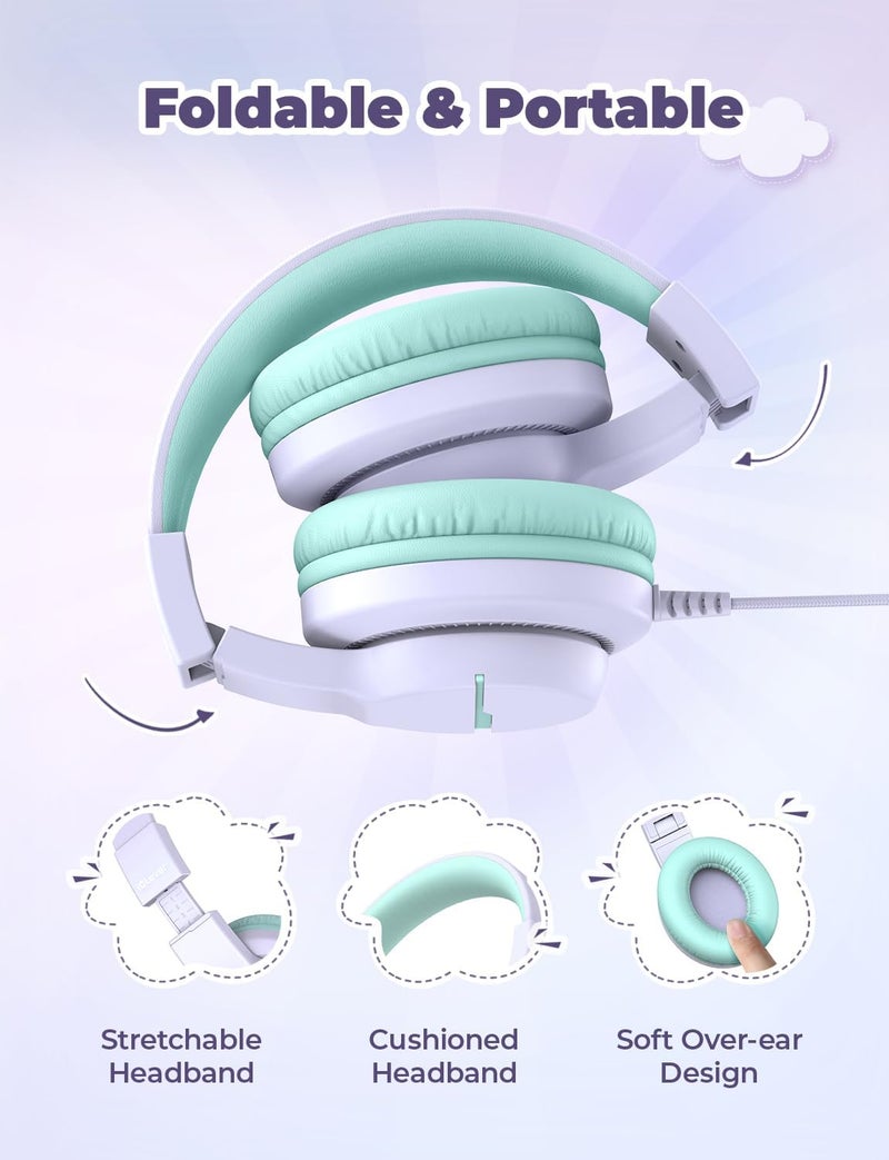 iClever HS19 Kids Headphones for School with Microphone, Safe Volume Limiter 74/85dBA, Over-Ear Girls Boys Headphones for Kids with FunShare Foldable Wired for iPad/Travel (Purple) - Image 5