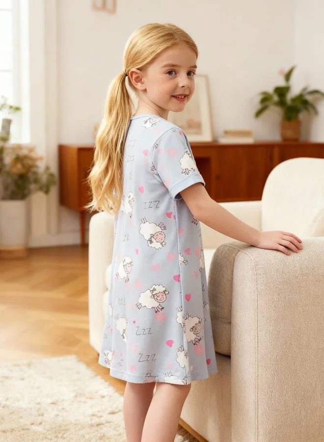 تايك تو قميص نوم بأكمام قصيرة بطبعة خروف