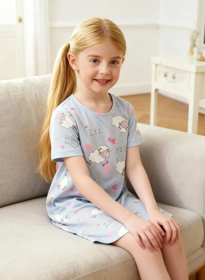 Take Two  Girls Blue Sheep Print Short Sleeve Nightdress for Women | Best Price UAE