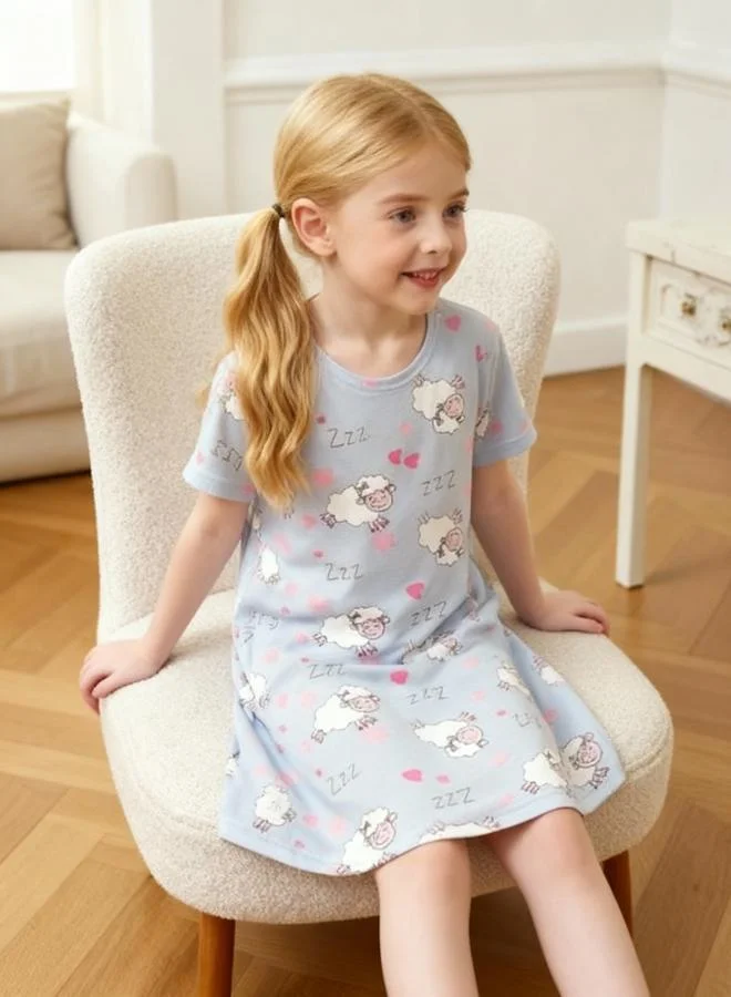 Take Two  Girls Blue Sheep Print Short Sleeve Nightdress for Women | Best Price UAE