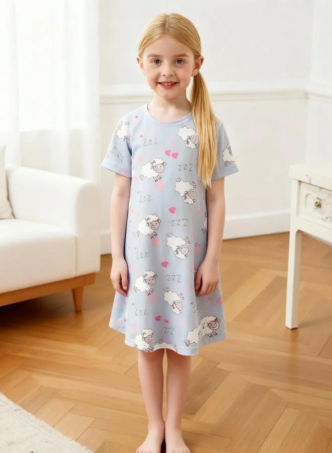 Take Two  Girls Blue Sheep Print Short Sleeve Nightdress for Women | Best Price UAE
