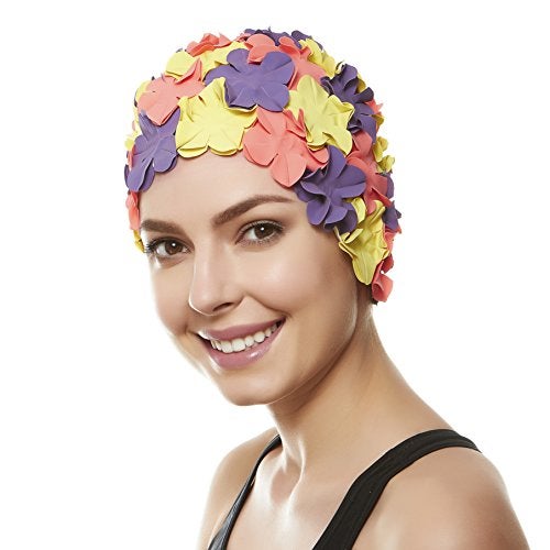 BEEMO Floral Petal Ladies Bathing Swim Cap - Purple/Yellow/Pink - Image 5