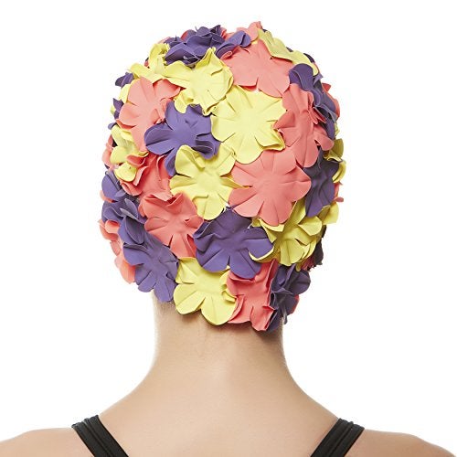 BEEMO Floral Petal Ladies Bathing Swim Cap - Purple/Yellow/Pink - Image 3