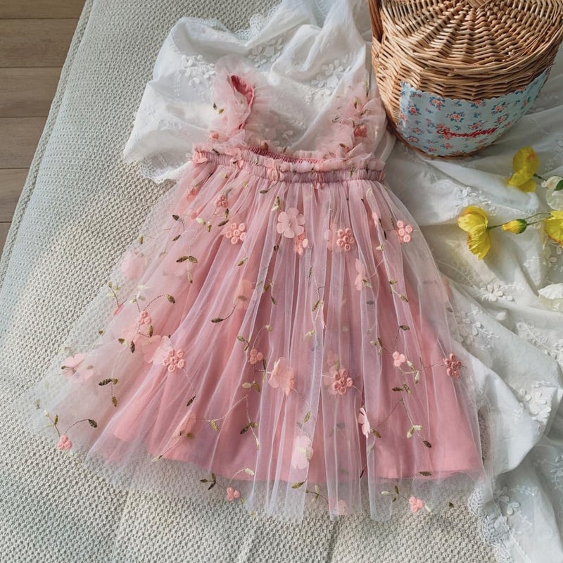 BGFKS Layered Tulle Tutu Dress for Toddler Girls,Baby Girl Rainbow Tutu Princess Skirt Set with Flower Headband.(Flower Dusty Rose,6 Months) - Image 2