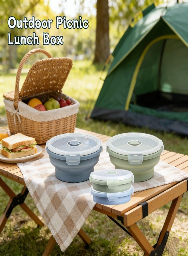 JIELUO Silicone Collapsible Food Storage Containers-Prep/Storage Bowls with Lids - Set of 2 Round Silicone Lunch Containers - Microwave and Freezer Food Containers (550ML,Green Blue) - Image 5