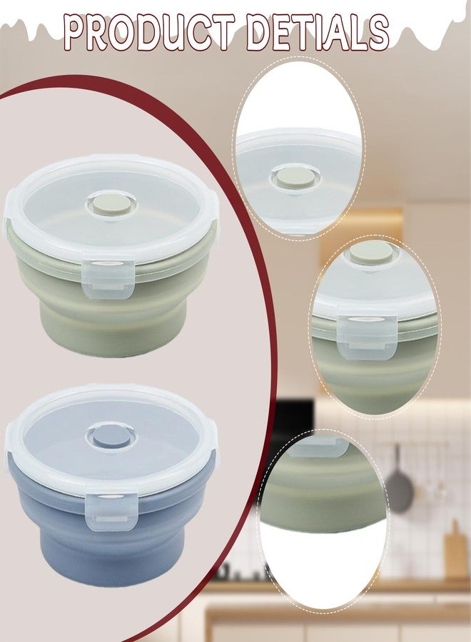 JIELUO Silicone Collapsible Food Storage Containers-Prep/Storage Bowls with Lids - Set of 2 Round Silicone Lunch Containers - Microwave and Freezer Food Containers (550ML,Green Blue) - Image 3