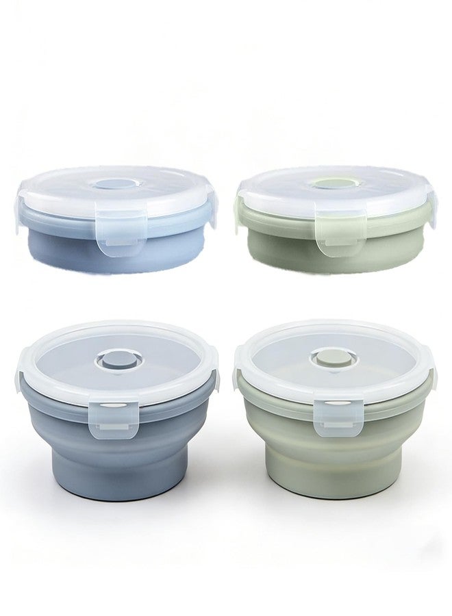 JIELUO Silicone Collapsible Food Storage Containers-Prep/Storage Bowls with Lids - Set of 2 Round Silicone Lunch Containers - Microwave and Freezer Food Containers (550ML,Green Blue) - Image 1