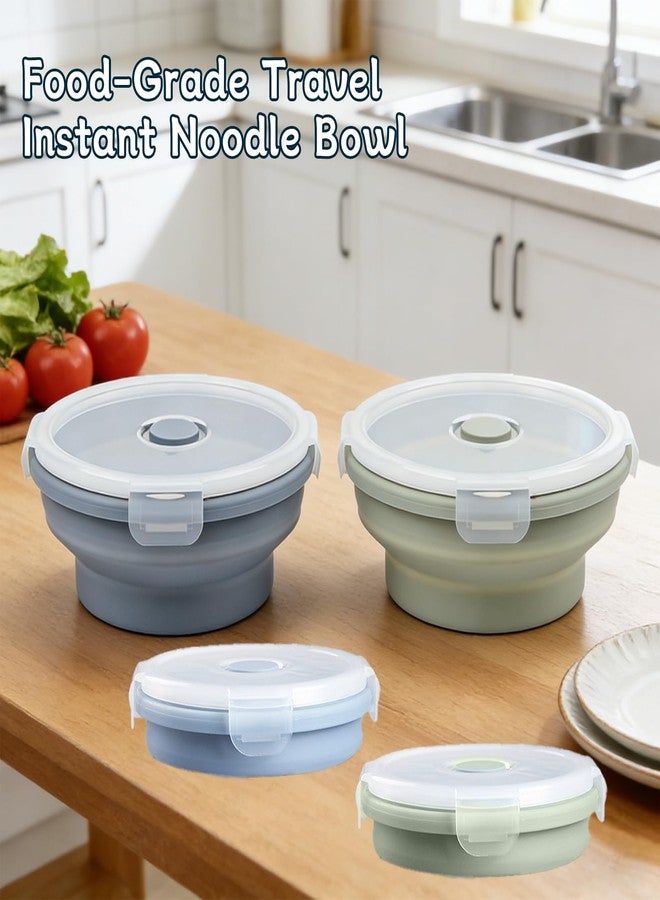 JIELUO Silicone Collapsible Food Storage Containers-Prep/Storage Bowls with Lids - Set of 2 Round Silicone Lunch Containers - Microwave and Freezer Food Containers (550ML,Green Blue) - Image 4