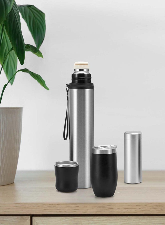 Suclain 3 Pcs Complete Yerba Mate Kit 12 oz Yerba Mate Gourd and Bombilla Set, 34 oz Stainless Steel Thermal Water Bottle with Tea Can, Straw Brush(Silver) - Image 5