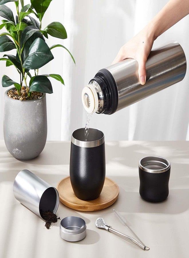 Suclain 3 Pcs Complete Yerba Mate Kit 12 oz Yerba Mate Gourd and Bombilla Set, 34 oz Stainless Steel Thermal Water Bottle with Tea Can, Straw Brush(Silver) - Image 4