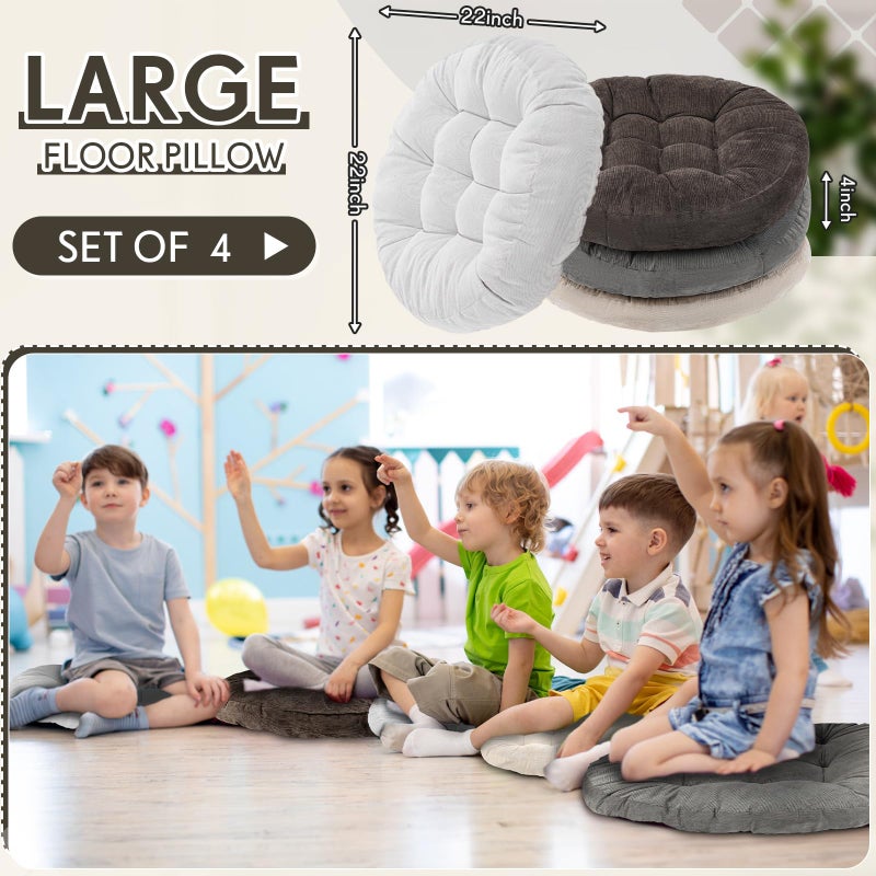 Jerify 4 Pcs Floor Pillow Cushions 22 x 22 Inch Round Square Large Meditation Floor Pillow for Classroom Adult Meditation Picnic Party Seating Learning Daycare School (Round,Graded Grey) - Image 2