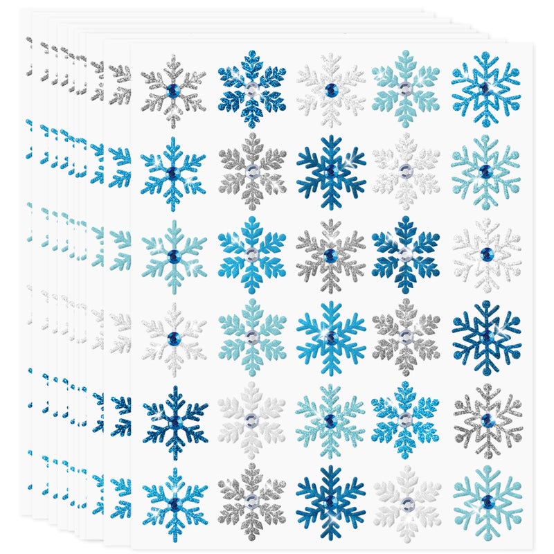 Christmas Glitter Snowflakes 3D Dimensional Diamonds Christmas Decals for Crafts Holiday Sticker for Cards Ornaments Xmas Bulk Stickers for Envelope Seals Cards Winter Scrapbooking Gifts Decor