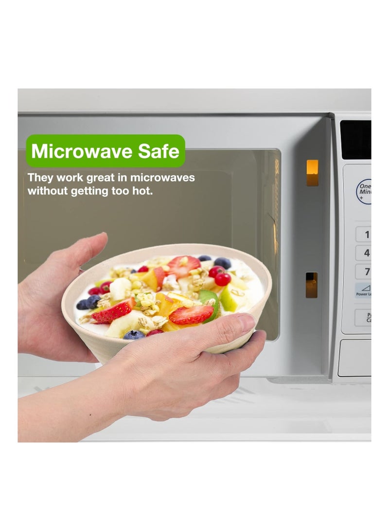 Zikra 6 Pcs Wheat Straw Cereal Bowls, 28 OZ Unbreakable Cereal Bowls Reusable Plastic Bowls Set, Microwave and Dishwasher Safe, for Soup, Oatmeal, Ramen, Salad, Beige - Image 3