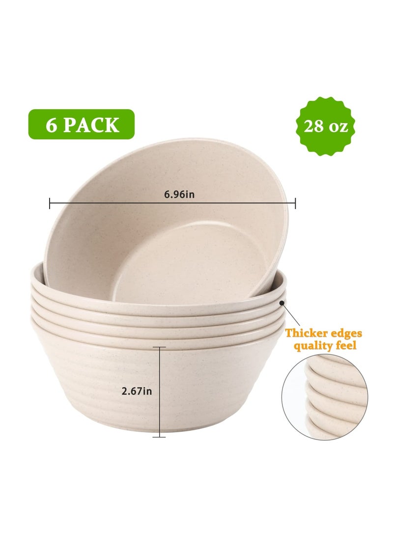 Zikra 6 Pcs Wheat Straw Cereal Bowls, 28 OZ Unbreakable Cereal Bowls Reusable Plastic Bowls Set, Microwave and Dishwasher Safe, for Soup, Oatmeal, Ramen, Salad, Beige - Image 5
