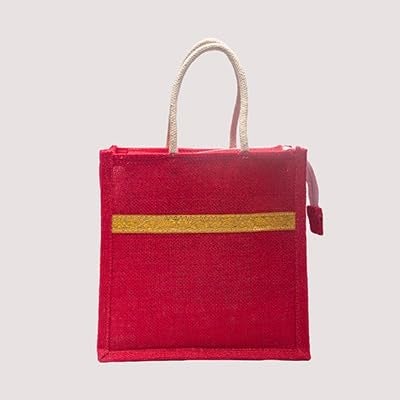 Soman Jute Ecofriendly Return Gift Bags with Zip Hot Pink Pack of 10 Bags - Image 5