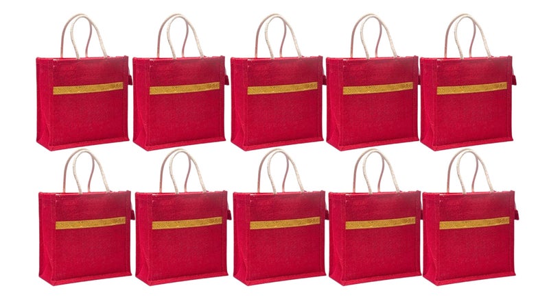 Soman Jute Ecofriendly Return Gift Bags with Zip Hot Pink Pack of 10 Bags - Image 1
