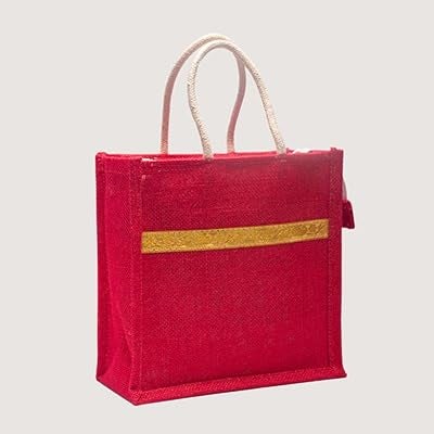 Soman Jute Ecofriendly Return Gift Bags with Zip Hot Pink Pack of 10 Bags - Image 2