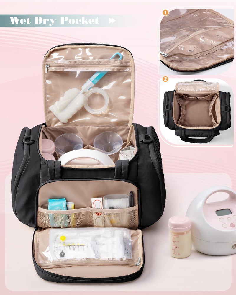 Marscamd Quilted Breast Pump Bag Compatible with Spectra S1 and S2, Pumping Bag with Cooler Compartment and a Drying Mat, Black - Image 3