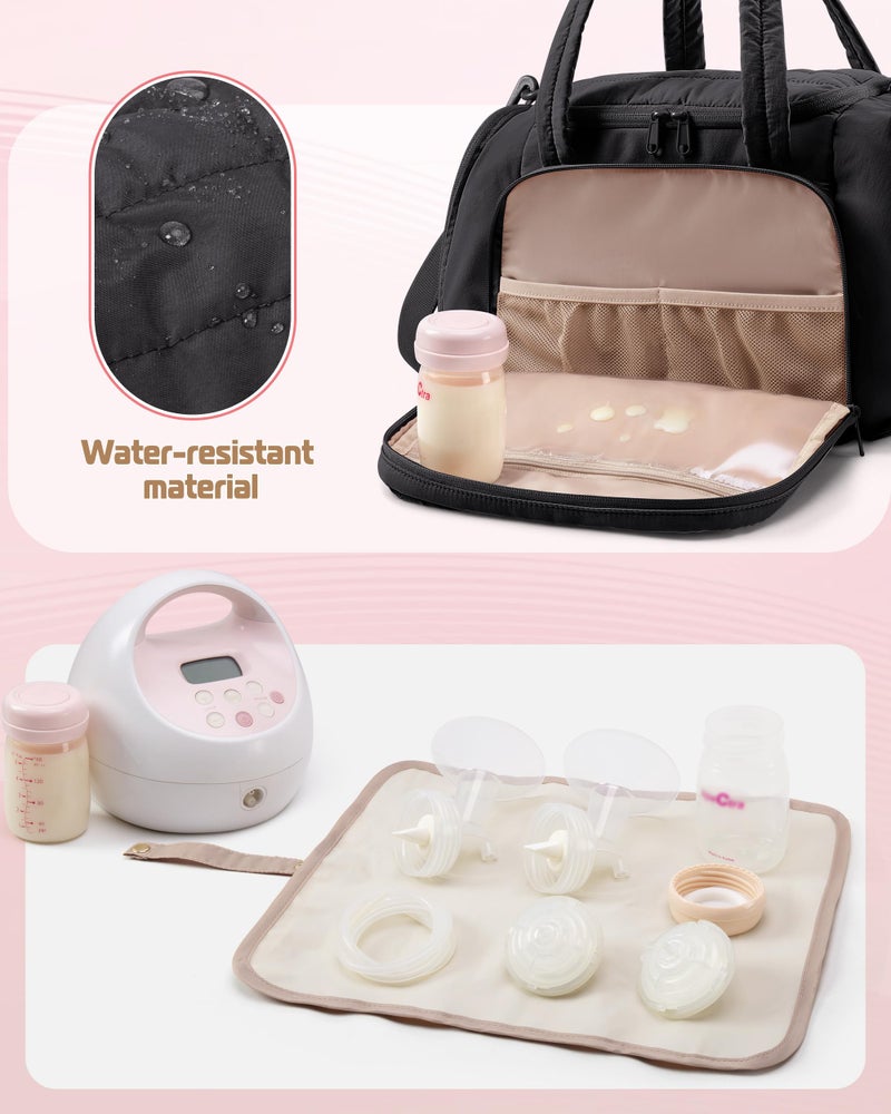 Marscamd Quilted Breast Pump Bag Compatible with Spectra S1 and S2, Pumping Bag with Cooler Compartment and a Drying Mat, Black - Image 5