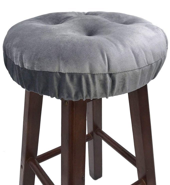 Bar Stool Cushion Soft Velvet Padded Round Stool Cover 14 Velvet Grey