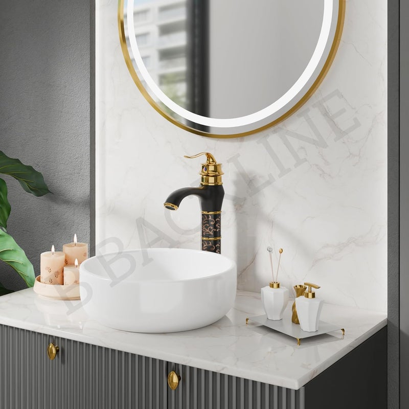 B BACKLINE صنبور حوض ب باكلين مزيج حوض الحمام صنبور حوض عمود للحوض ماء ساخن وبارد صنبور حوض الحمام وغرف المعيشة أسود ذهبي 2 جسم طويل - Image 5