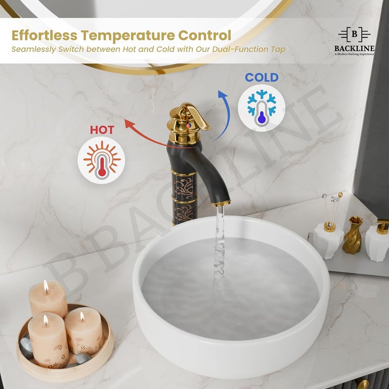 B BACKLINE صنبور حوض ب باكلين مزيج حوض الحمام صنبور حوض عمود للحوض ماء ساخن وبارد صنبور حوض الحمام وغرف المعيشة أسود ذهبي 2 جسم طويل - Image 2