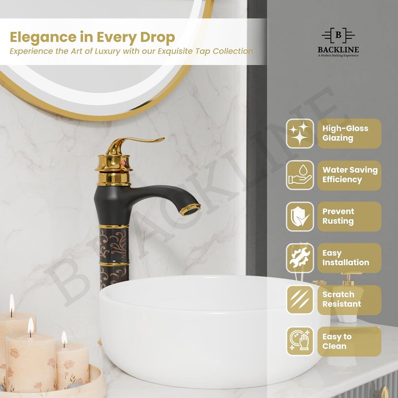 B BACKLINE صنبور حوض ب باكلين مزيج حوض الحمام صنبور حوض عمود للحوض ماء ساخن وبارد صنبور حوض الحمام وغرف المعيشة أسود ذهبي 2 جسم طويل - Image 4