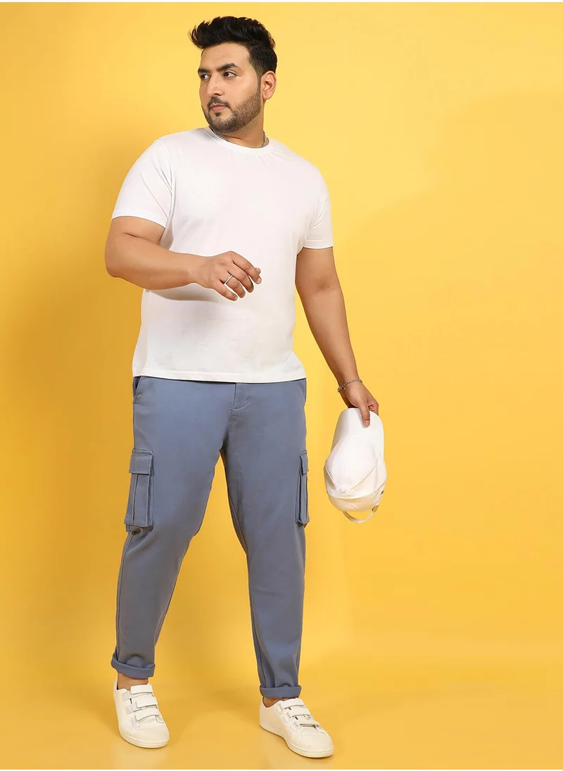 Instafab Plus Instafab Plus Men's Blue Cargo Trousers For Casual Wear | 6 Pockets | Plus-Size Fit | Button Closure | Cotton Poly Cargo Pant Crafted With Comfort Fit For Everyday Wear
